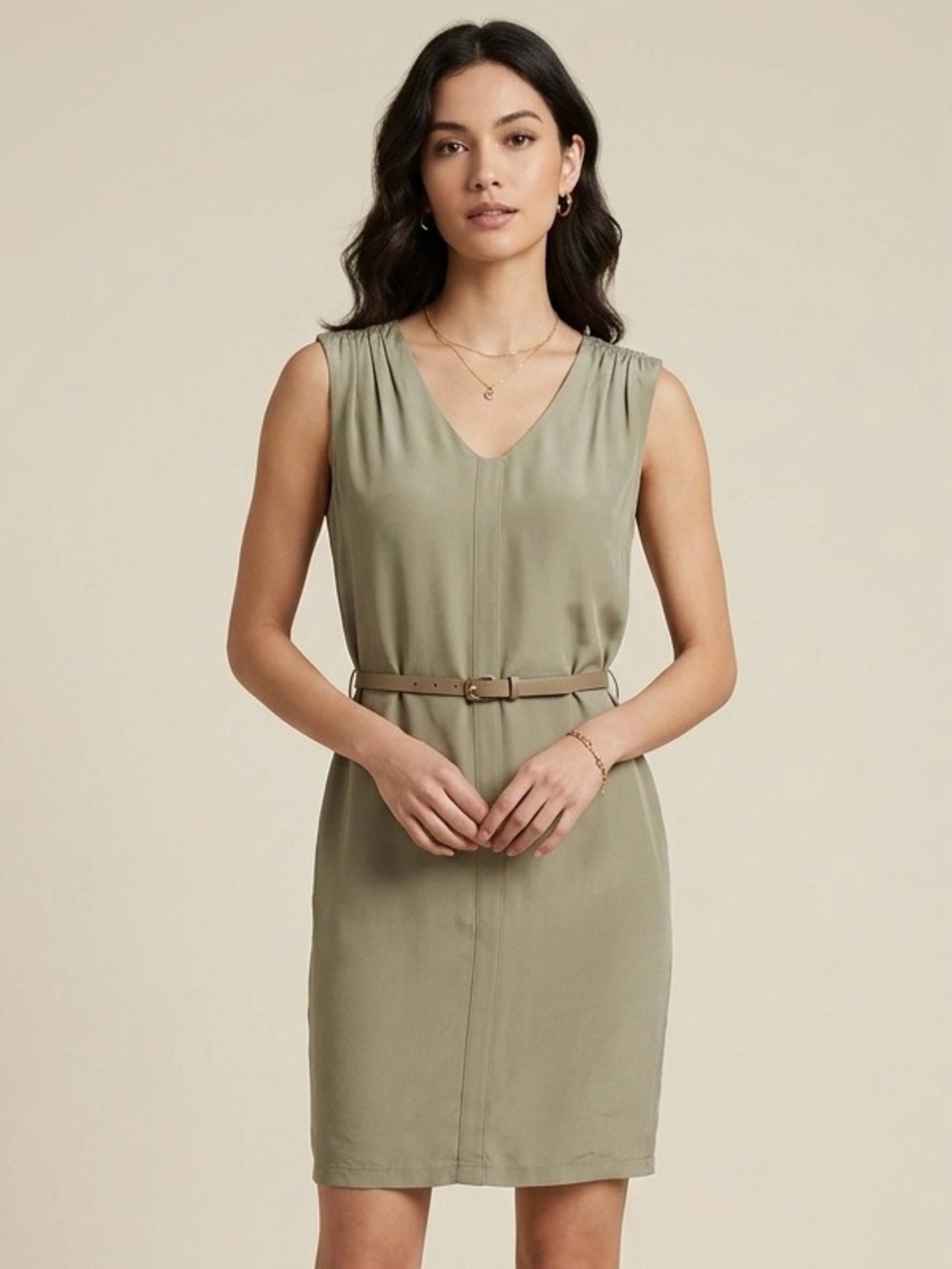 RW&CO Silk V-Neck Cap Sleeve Sage Green Dress XS